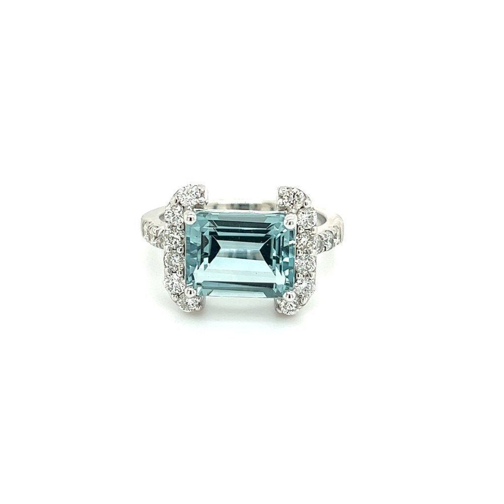 Natural Aquamarine Diamond Ring 6.5 14k Gold 6.09 TCW Certified $4,690 217095